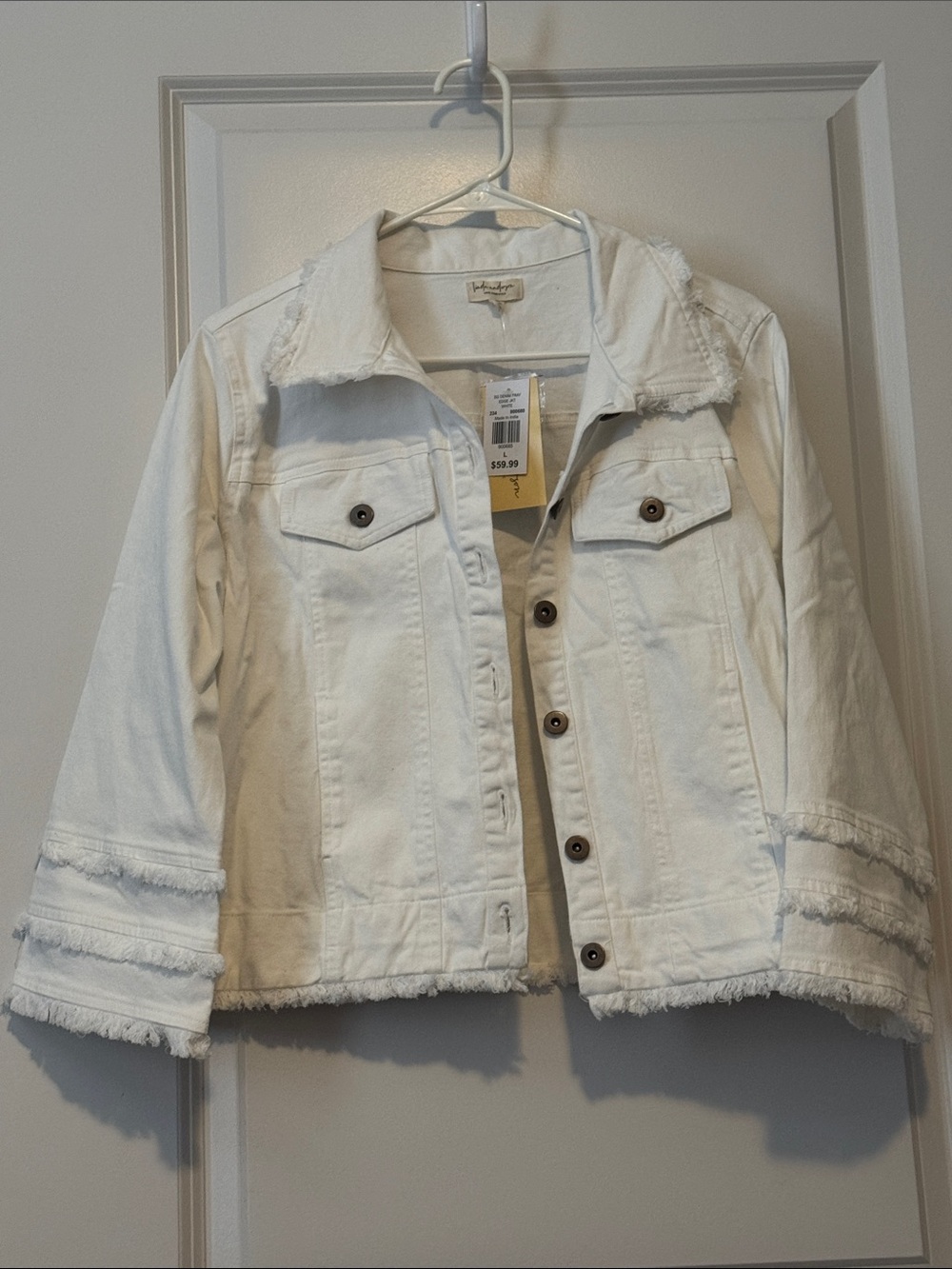 Frayed Hem White Denim Jacket - Lucky Brand